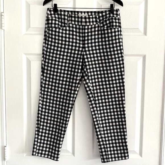 Loft Ann Taylor Marisa black white gingham seersucker cropped pant size 6 - Picture 1 of 7